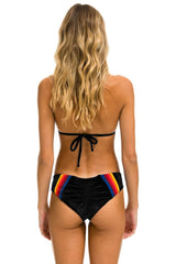 5 STRIPE VELVET SCRUNCH BIKINI BOTTOM - BLACK