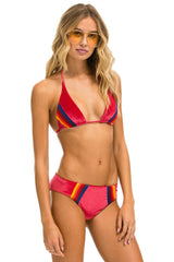 5 STRIPE VELVET SCRUNCH BIKINI BOTTOM - RED