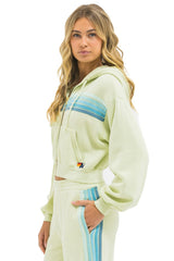 5 STRIPE CROPPED ZIP HOODIE RELAXED - LIME CREAM // SEAFOAM