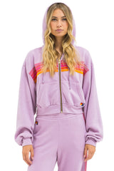 5 STRIPE CROPPED ZIP HOODIE RELAXED - MAUVE // MAGENTA // ORANGE