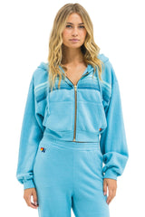 5 STRIPE CROPPED ZIP HOODIE RELAXED - AQUA // AQUA