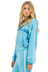 5 STRIPE CROPPED ZIP HOODIE RELAXED - AQUA // AQUA