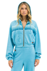 5 STRIPE CROPPED ZIP HOODIE RELAXED - AQUA // AQUA