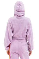 5 STRIPE CROPPED ZIP HOODIE RELAXED - MAUVE // WHITE NEON
