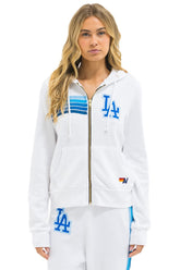 LOS ANGELES DODGERS 5 STRIPE ZIP HOODIE - WHITE // BLUE