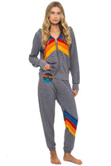 MOUNTAIN STITCH CHEVRON 4 ZIP HOODIE - HEATHER GREY