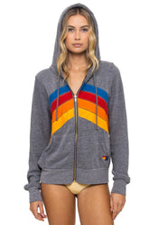 MOUNTAIN STITCH CHEVRON 4 ZIP HOODIE - HEATHER GREY