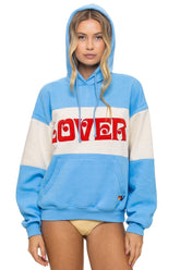 LOVER EMBROIDERY COLOR BLOCK PULLOVER HOODIE RELAXED - SKY // VINTAGE WHITE