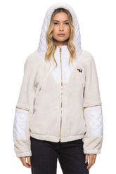 TEDDY UNISEX OVERSIZED HOODED FULL ZIP JACKET - VINTAGE WHITE