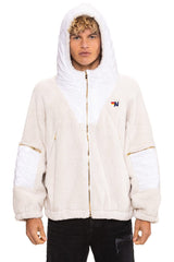 TEDDY UNISEX OVERSIZED HOODED FULL ZIP JACKET - VINTAGE WHITE