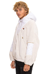 TEDDY UNISEX OVERSIZED HOODED FULL ZIP JACKET - VINTAGE WHITE