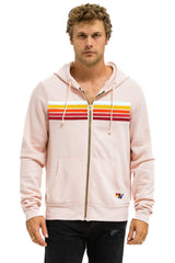 5 STRIPE HOODIE - LIGHT PINK // RAINBOW WHITE