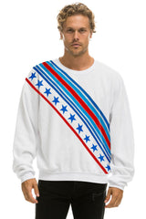 CROSS STRIPE STARS RELAXED CREW SWEATSHIRT - WHITE // USA