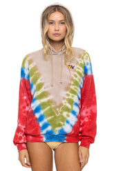 HAND DYED V RELAXED PULLOVER HOODIE - TIE DYE SAND // BLUE RED