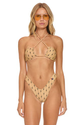 SPARKLE ST TROPEZ BANDEAU HALTER BIKINI TOP - BLACK BOLT REPEAT