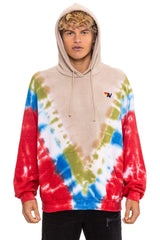 HAND DYED V RELAXED PULLOVER HOODIE - TIE DYE SAND // BLUE RED