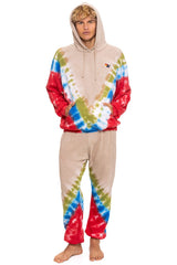 HAND DYED V RELAXED PULLOVER HOODIE - TIE DYE SAND // BLUE RED