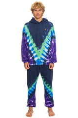 HAND DYED V RELAXED PULLOVER HOODIE - TIE DYE MIDNIGHT // PURPLE