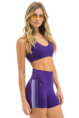 5 STRIPE 4 INCH HI-RISE BIKER SHORT - GRAPE
