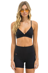 WIDE RIB TRIANGLE ADJUSTABLE SPORTS BRA - BLACK