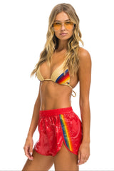 5 STRIPE NYLON JOGGER SHORT - CHERRY