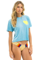 HEART PRINT BOYFRIEND TEE - AQUA // NEON YELLOW