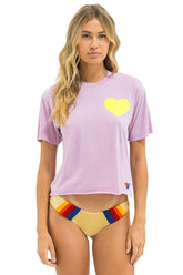 HEART PRINT BOYFRIEND TEE - MAUVE // NEON YELLOW