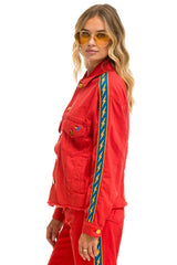 BOLT STRIPE OVERSIZED CUTOFF DENIM JACKET - RED