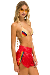 HIGH RISE 5 STRIPE NYLON JOGGER SHORT - GLOSSY CHERRY