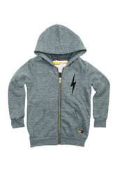 KIDS BOLT PRINT ZIP HOODIE - HEATHER GREY