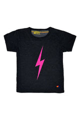 KID'S BOLT TEE - BLACK // NEON PINK