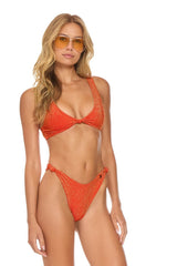 SPARKLE RIVIERA KNOT CHEEKY BIKINI BOTTOMS - HOT CORAL