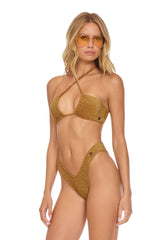 SPARKLE ST TROPEZ BANDEAU HALTER BIKINI TOP - MOCHA