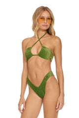 SPARKLE ST TROPEZ SCRUNCH CHEEKY BIKINI BOTTOMS - ARMY