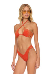 SPARKLE ST TROPEZ SCRUNCH CHEEKY BIKINI BOTTOMS - HOT CORAL