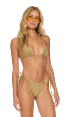 SPARKLE TURKS SIDE TIE CHEEKY BIKINI BOTTOMS - SAND