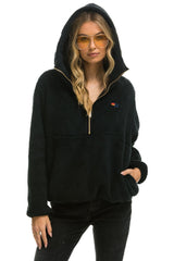 TEDDY APRES HOODED HALF ZIP JACKET - BLACK