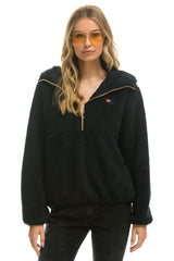 TEDDY APRES HOODED HALF ZIP JACKET - BLACK