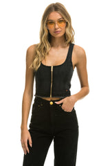 DENIM TOP ZIP FRONT BUSTIER - VINTAGE BLACK