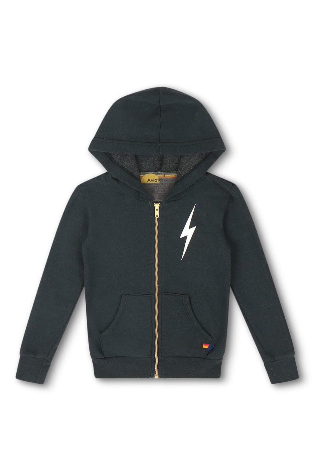 KIDS BOLT PRINT ZIP HOODIE - CHARCOAL // WHITE