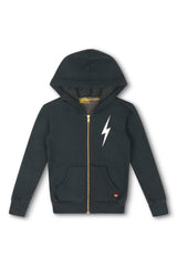 KIDS BOLT PRINT ZIP HOODIE - CHARCOAL // WHITE