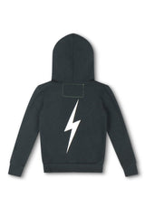 KIDS BOLT PRINT ZIP HOODIE - CHARCOAL // WHITE