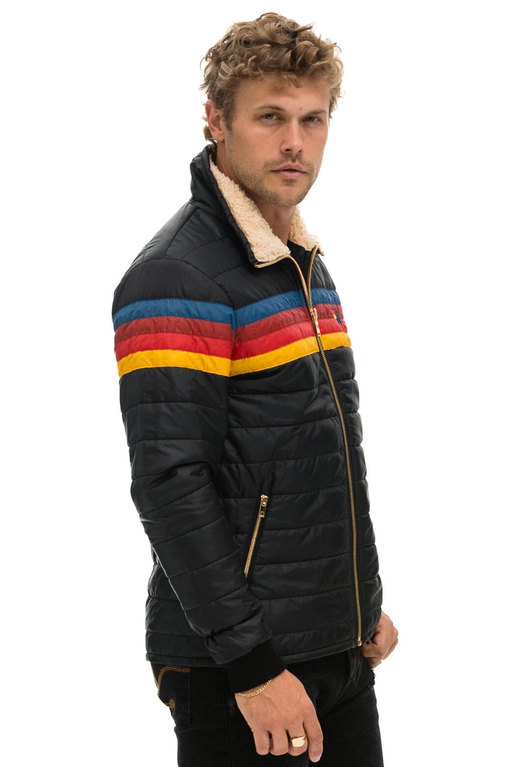 4 STRIPE RAINBOW SLEEVE JACKET - BLACK