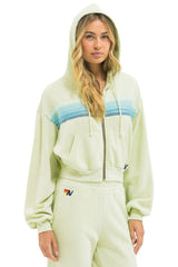 5 STRIPE CROPPED ZIP HOODIE RELAXED - LIME CREAM // SEAFOAM