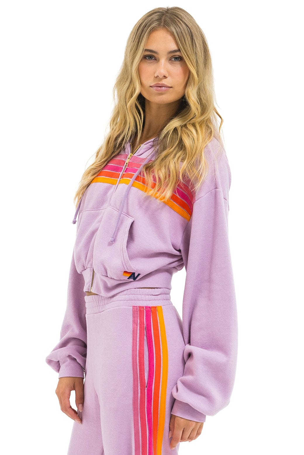 5 STRIPE CROPPED ZIP HOODIE RELAXED - MAUVE // MAGENTA // ORANGE