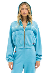5 STRIPE CROPPED ZIP HOODIE RELAXED - AQUA // AQUA