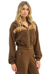 5 STRIPE CROPPED ZIP HOODIE RELAXED - CHOCOLATE // ESPRESSO