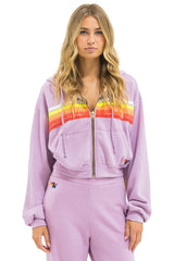 5 STRIPE CROPPED ZIP HOODIE RELAXED - MAUVE // WHITE NEON