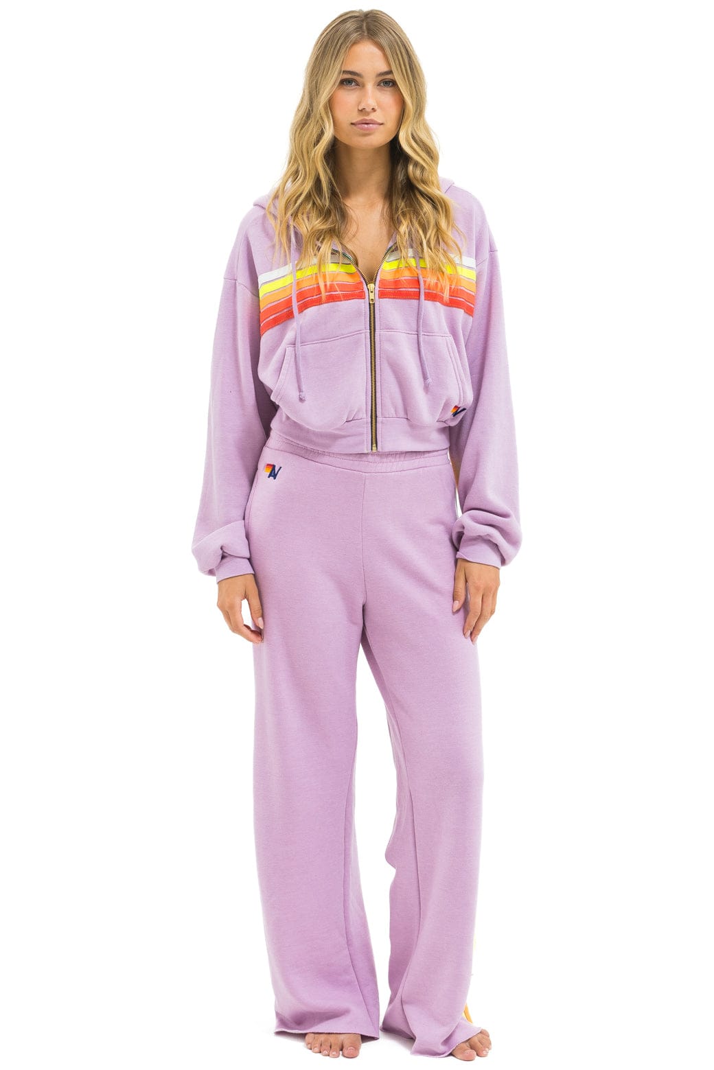 5 STRIPE CROPPED ZIP HOODIE RELAXED - MAUVE // WHITE NEON