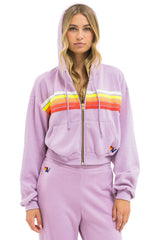 5 STRIPE CROPPED ZIP HOODIE RELAXED - MAUVE // WHITE NEON